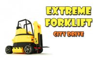   : Extreme forklift City drive. Danger forklift
